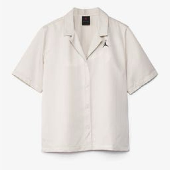 Air Jordan Women’s Short Sleeve Cream Heritage Button Down Top Size XL - Picture 5 of 9